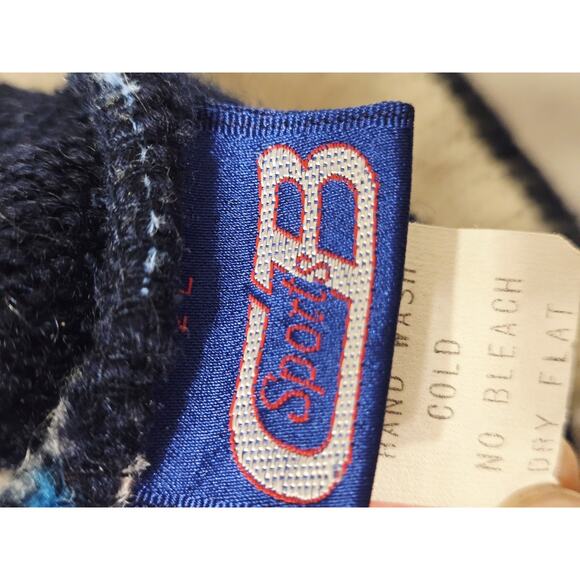 Vtg 70's CB Sports Reindeer Knit Wool Winter Gear Hat Ski Beanie Blue Pom Pom L - Picture 4 of 8